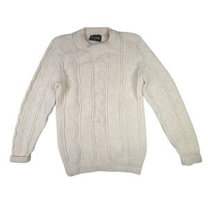 Lahmar Mens Cream Cable Knit Sweater Long Sleeve Crewneck Size M Made in USA
